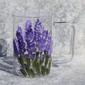 Lavender Dream - Cam Kupa 270 ml, lavanta desenli ön görünüm