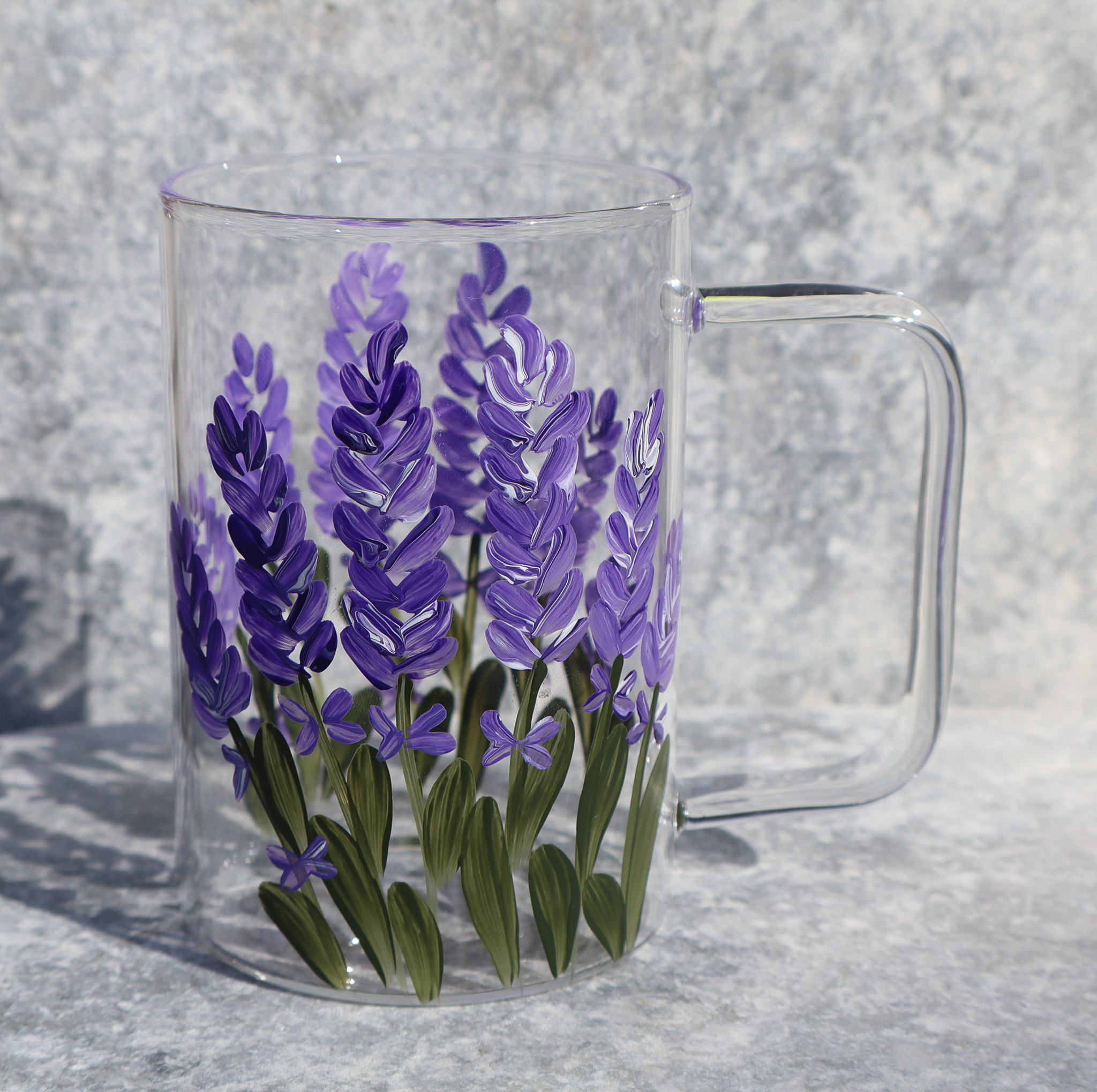 Lavender Dream - Cam Kupa 270 ml, lavanta desenli ön görünüm