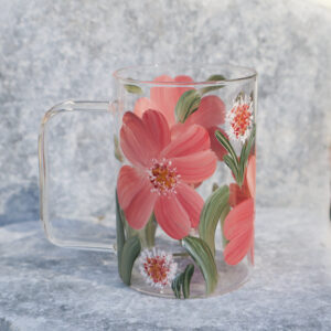 Peach Blossom - Cam Kupa 270 ml, kulplu yan görünüm